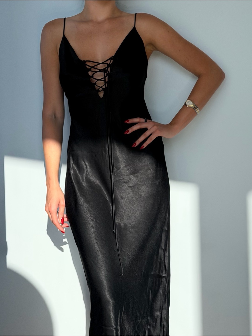 Zara Black Lace-Up Strapless Slip Dress